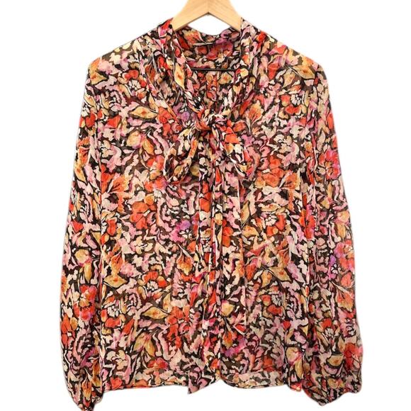 MISA LOS ANGELES Red & Purple Floral Ruffle Blouse Top – Medium - Picture 6 of 12